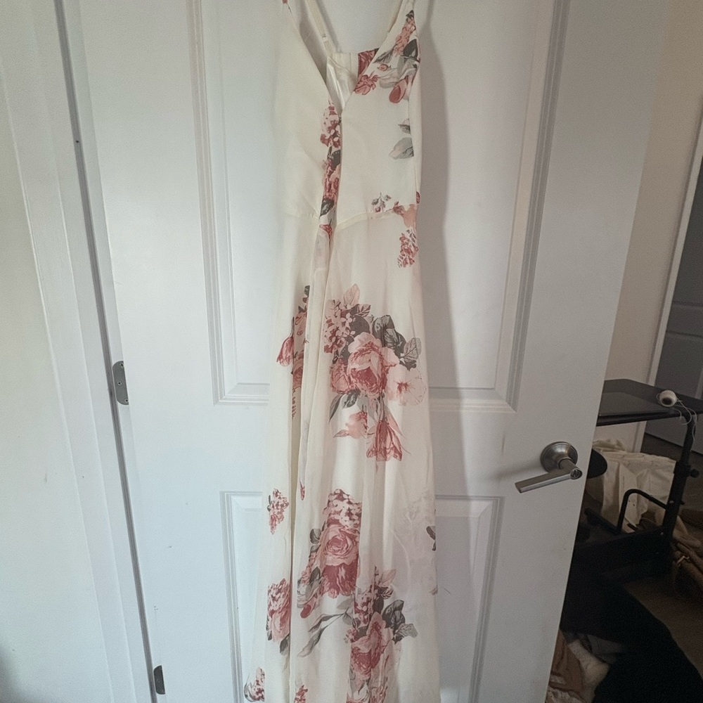 Lulu's Floral Long Sleeve Dress in White and Pink